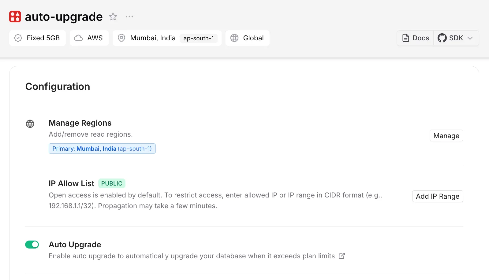 Manage Auto Upgrade in the Upstash Console