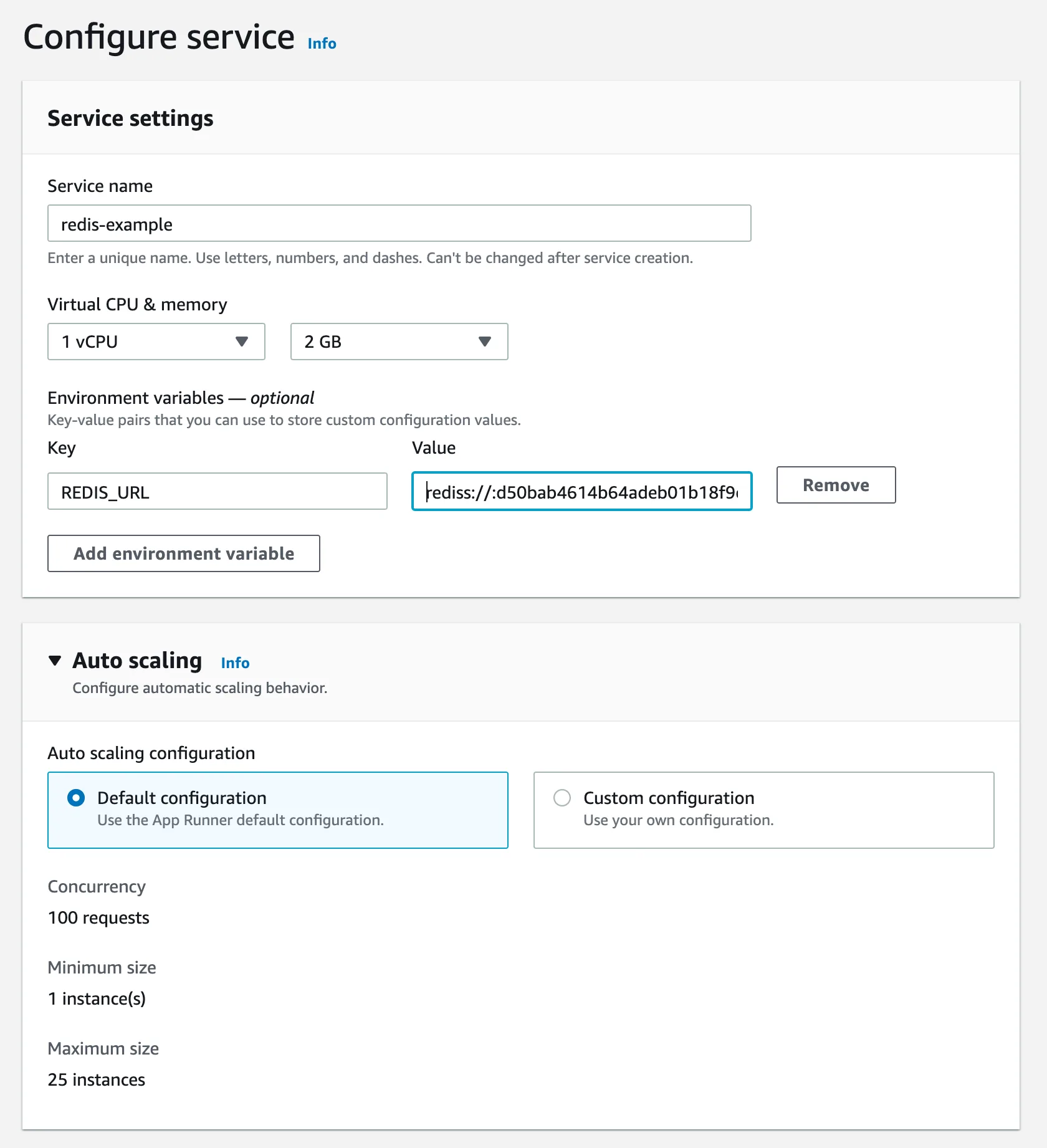 AWS App Runner service configuration