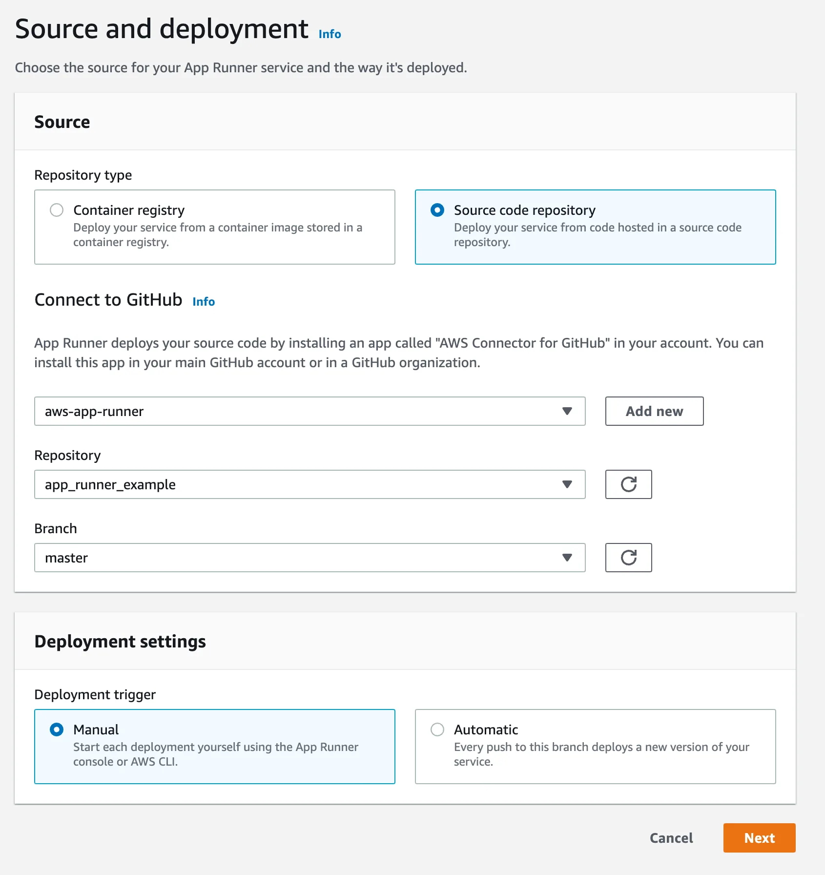 AWS App Runner source configuration