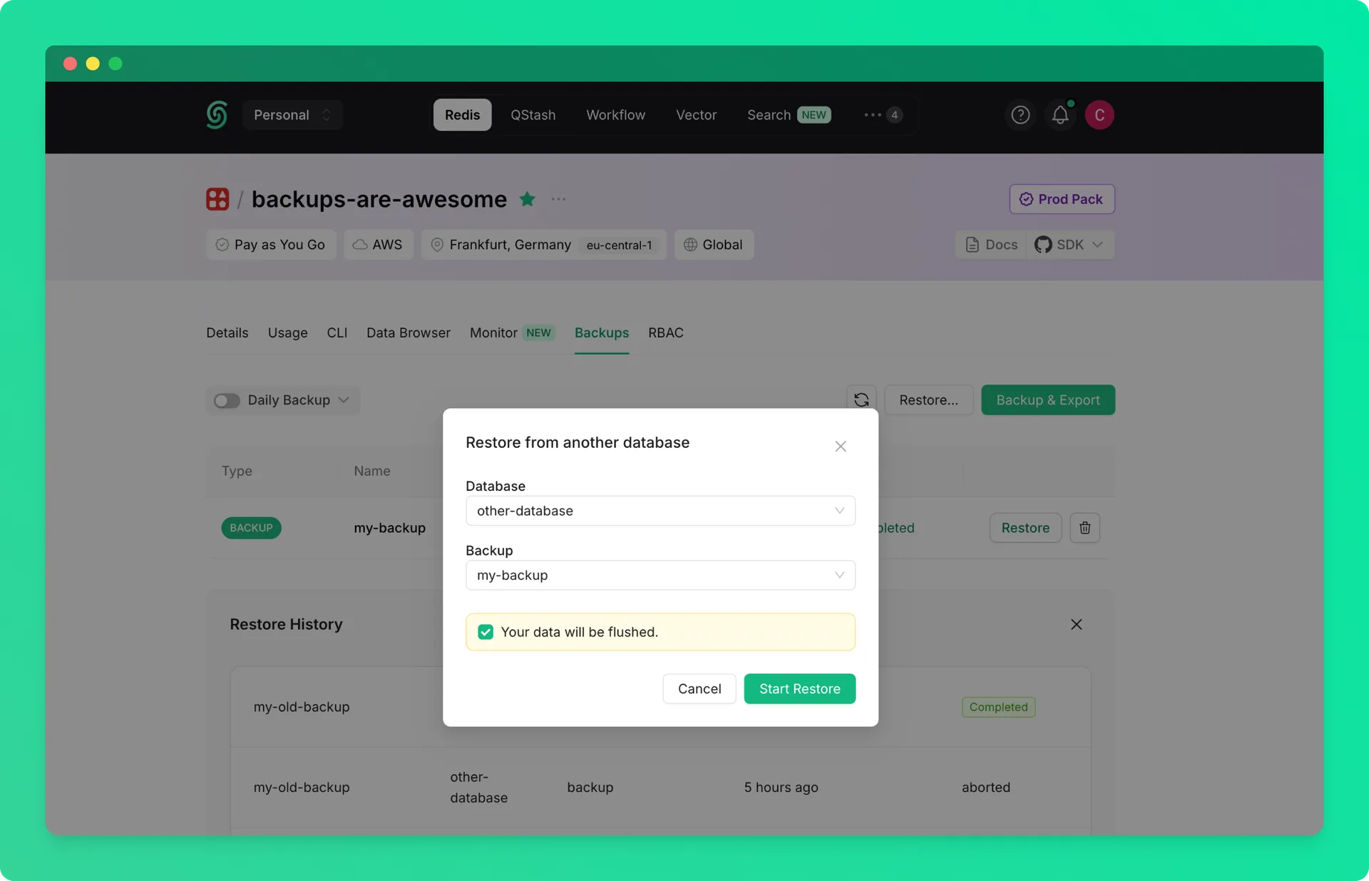 Confirm a Redis backup restore